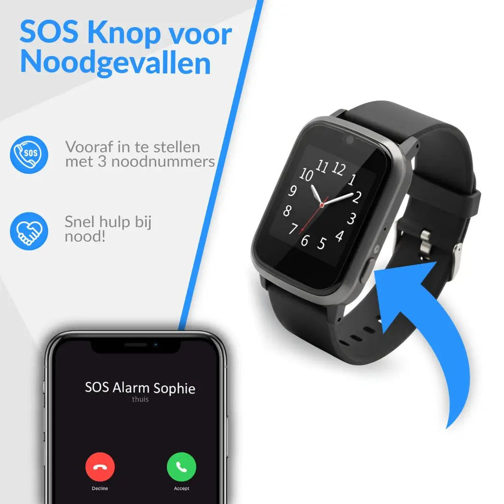 SOS knop van de KUUS S5 belt tot 3 noodnummers