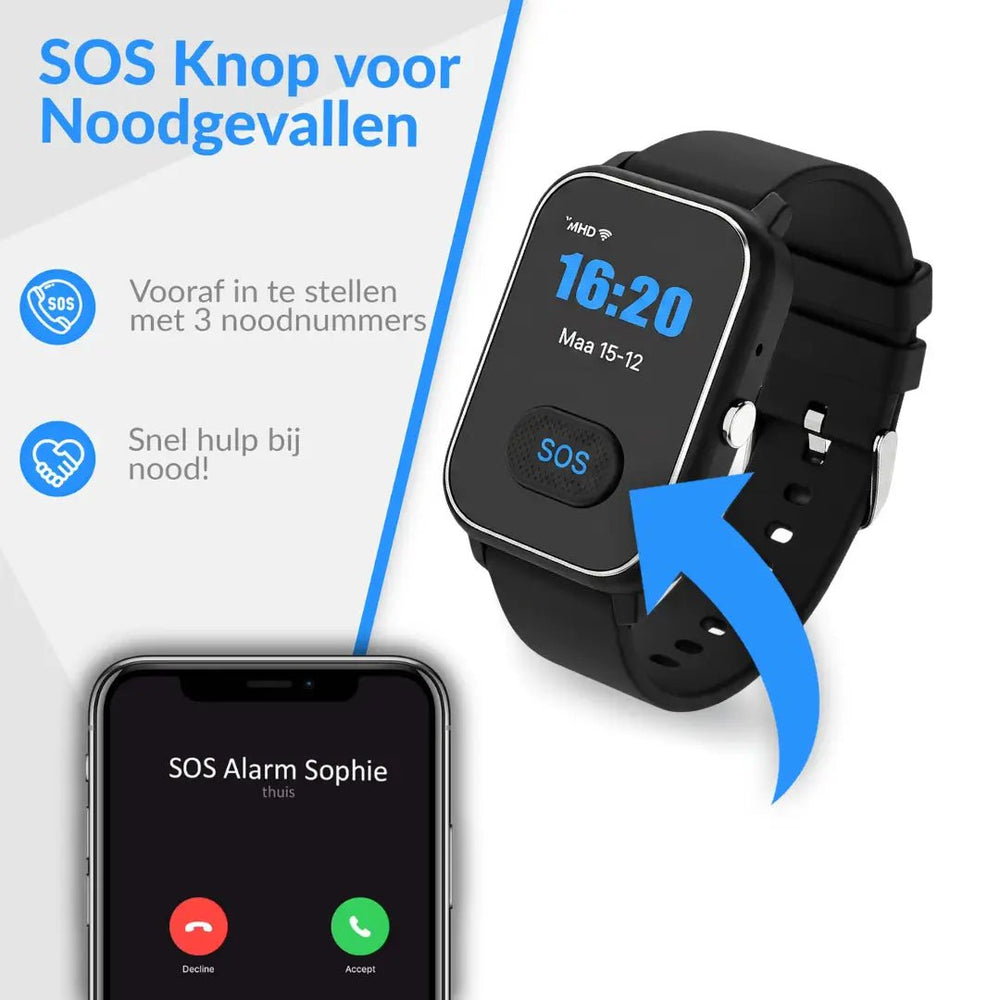 SOS knop van de KUUS S4 belt tot 3 noodnummers