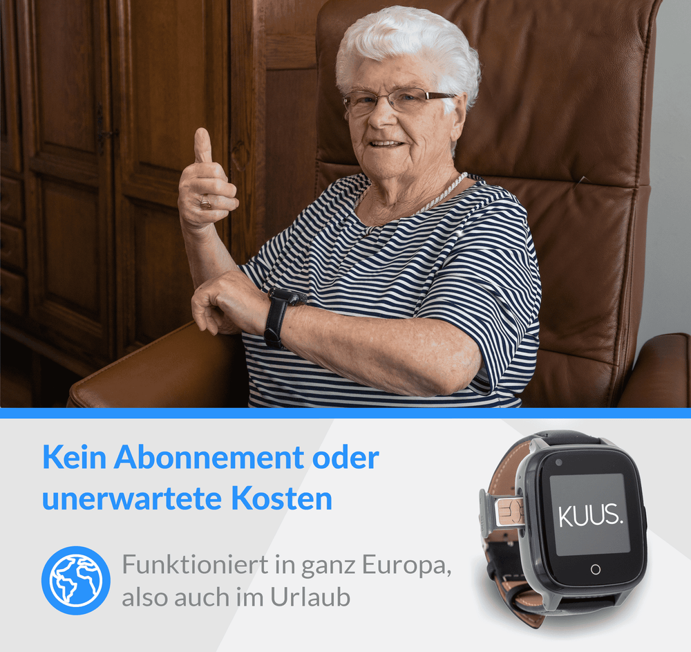 Notrufuhr für Senioren mit Sturzerkennung und Demenzuhr-Funktion